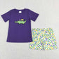 BSSO0410 Mardi Gras Baby Boy Purple Short Sleeves Embroidery Shirt Shorts Set