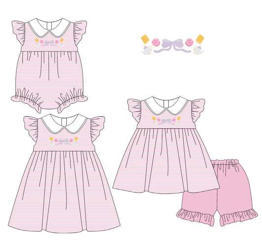 Baby Girl Flower Bows Stripes Pink Sibling Romper Dress Set ( Moq 5 Each Style ) 1.16