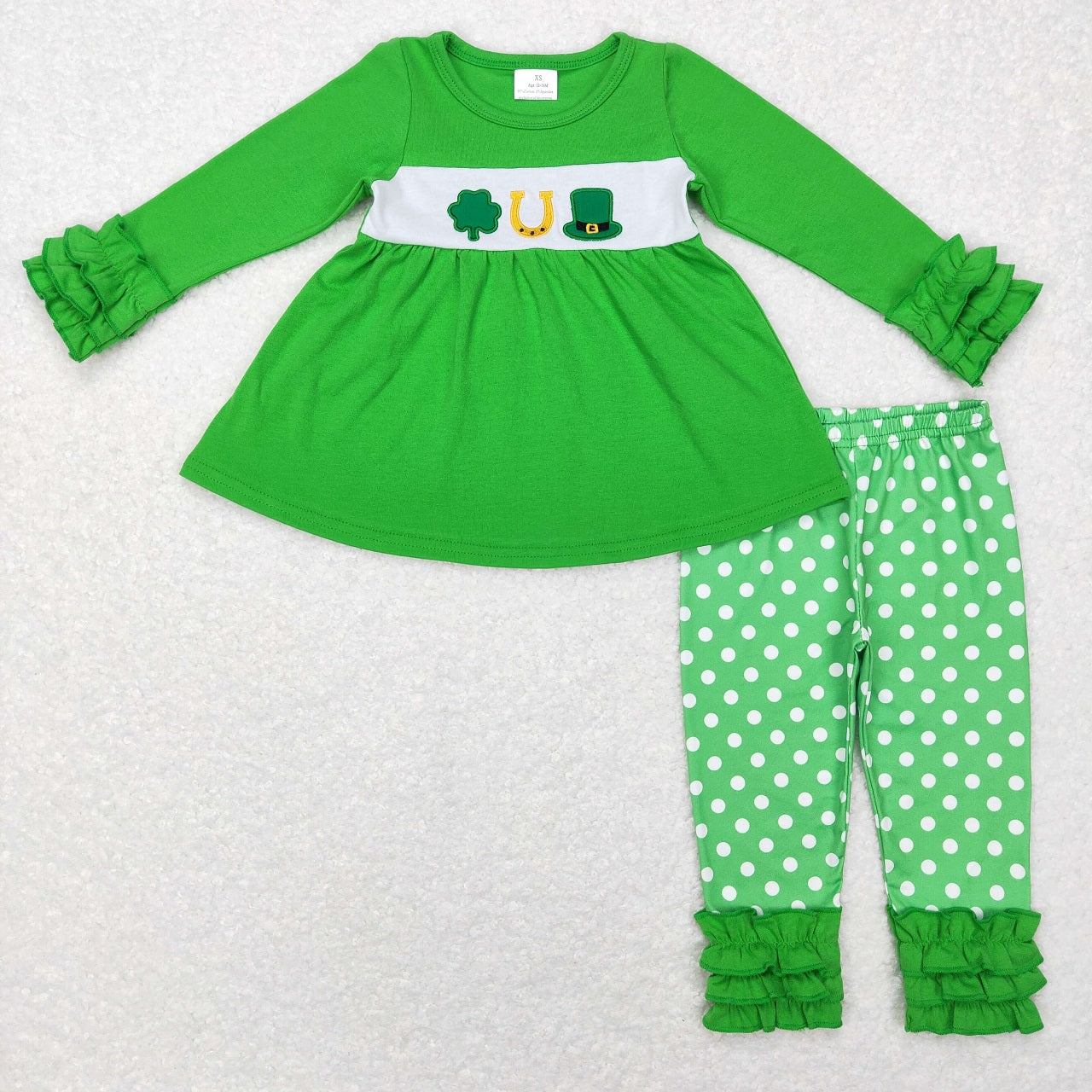 BLP0376 Baby Boy Embroidery St Patrick Day Shirt Plaid Pants Green Set