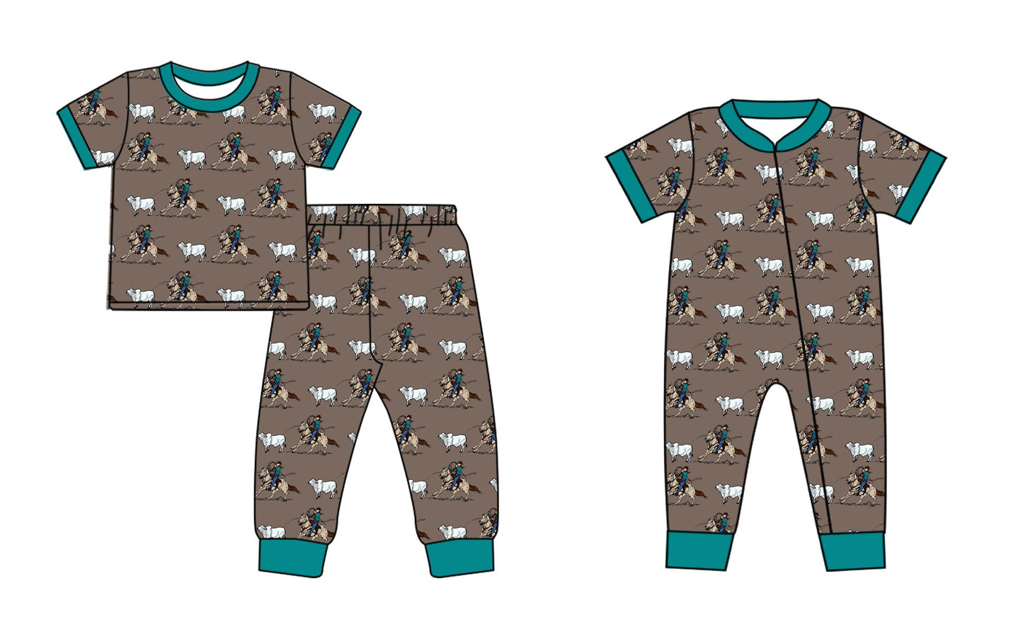 Baby Boy Short Sleeves Western Rodeo Sibling Romper Set ( Moq 5 Each Design ) 12.16