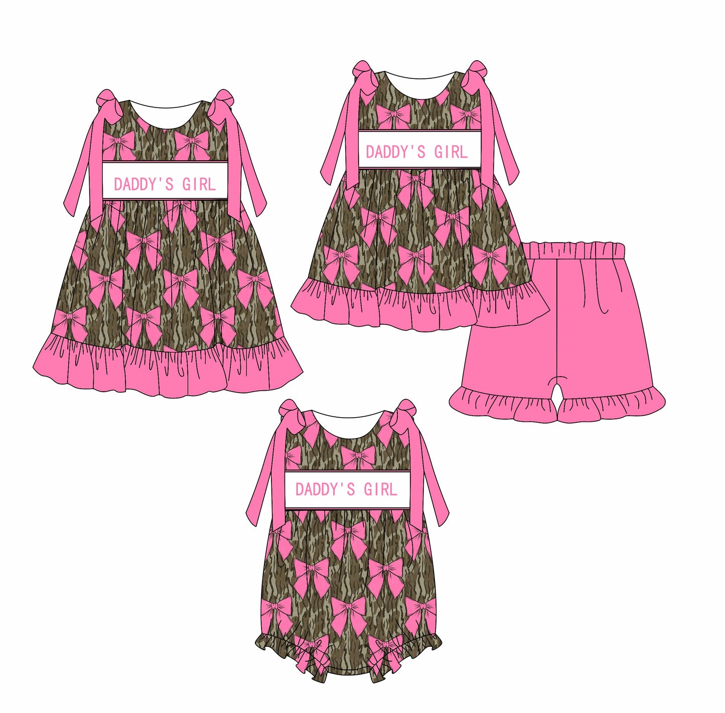 Baby Kids Bows Daddy's Girl Camo Sibling Romper Dress Set ( Moq 5 Each Style ) 2.18