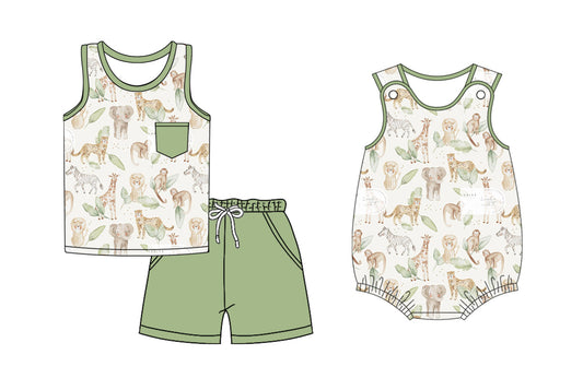 Baby Boy Sleeveless Animals Sibling Romper Set ( Moq 5 Each Style ) 3.1
