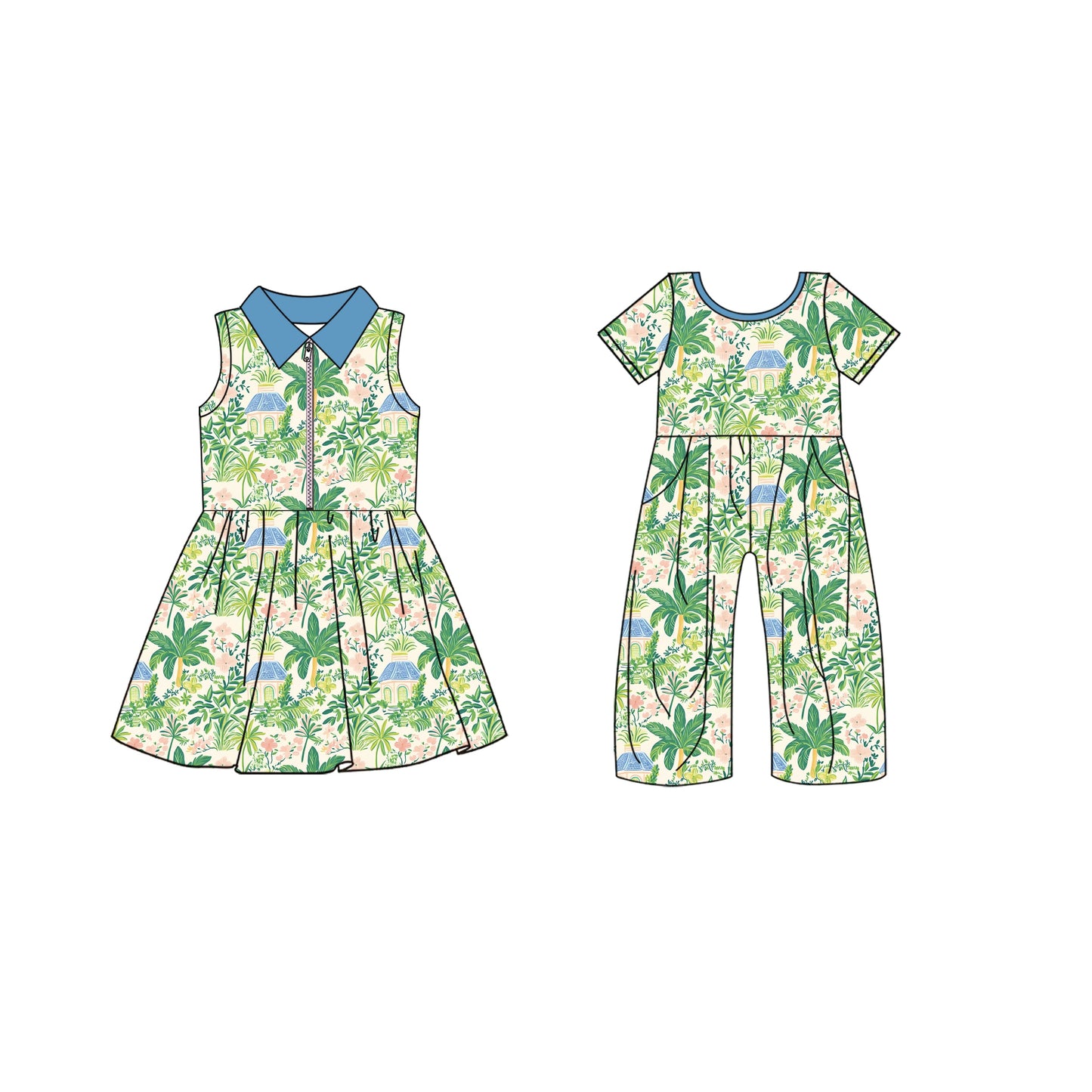 ( Moq 5 Each Style ) Baby Girl Tree Green Sibling Summer Dress Jumpsuit 4.21