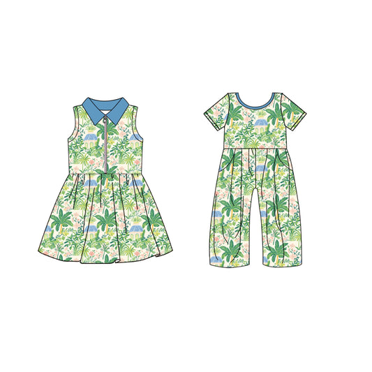 ( Moq 5 Each Style ) Baby Girl Tree Green Sibling Summer Dress Jumpsuit 4.21