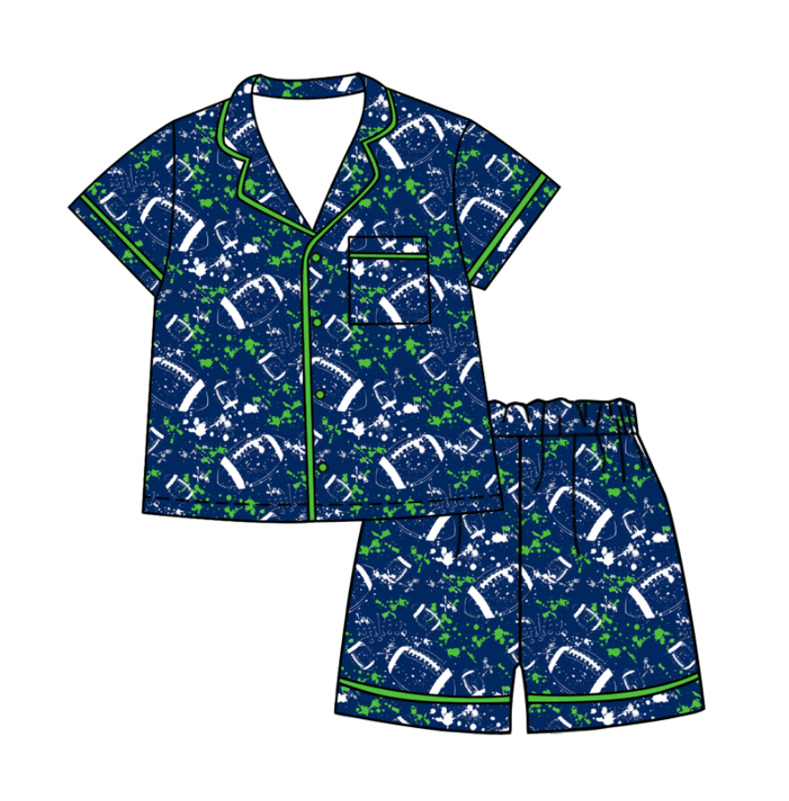 ( Moq 5 Each Style ) Baby Boys Girls Kids Football Sibling Shorts Romper Green Bows Dresses Set Team Clothes