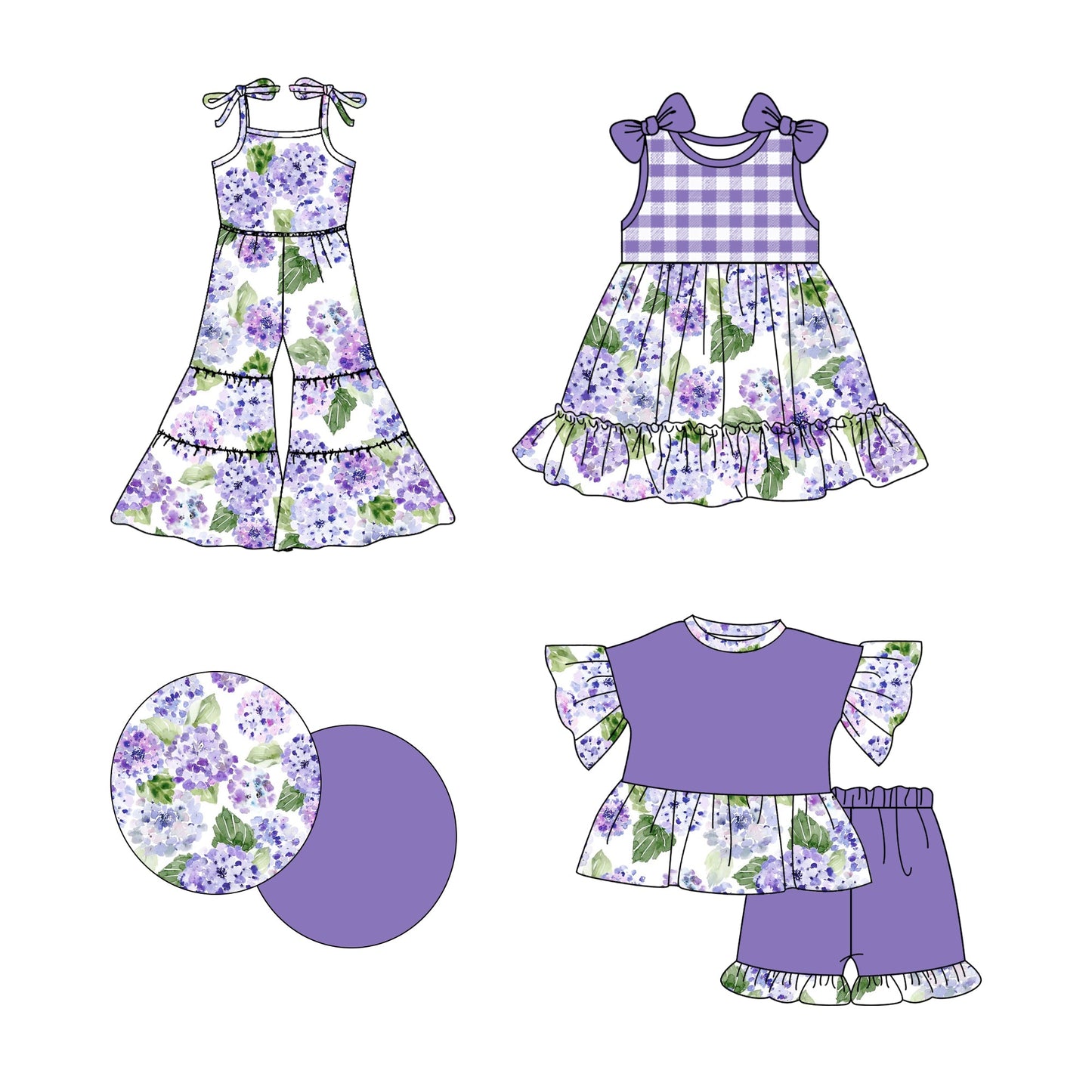 Baby Girl Purple Flower Sibling Romper Dress Set ( Moq 5 Each Style ) 2.19