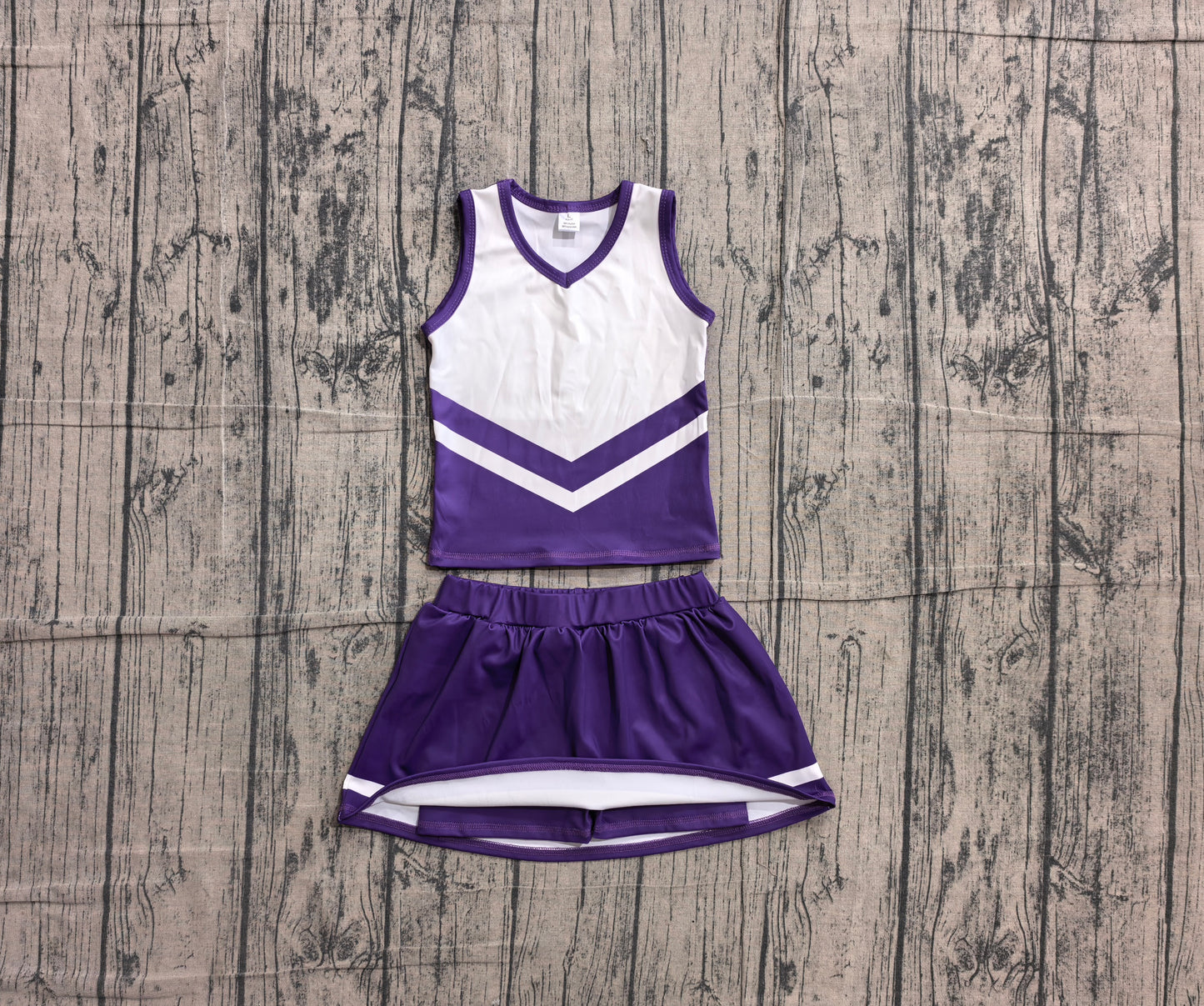 ( No moq ) Preorder Baby Girls Kids Sleeveless Tops Purple Skirt Shorts Set Yoga Team Clothes