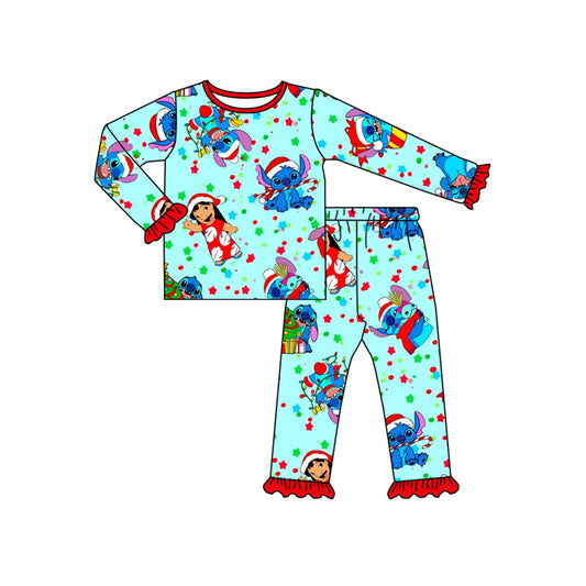 Baby Girl Cartoon Animals Christmas Pajamas Blue Set