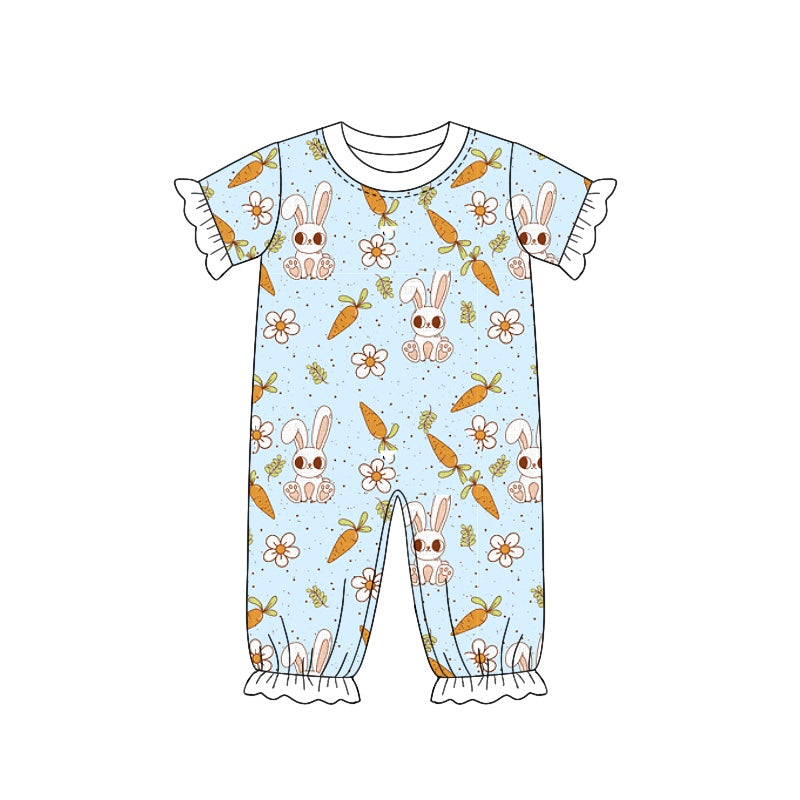 Baby Girl Short Sleeves Easter Rabbit Buttons Romper Moq 5