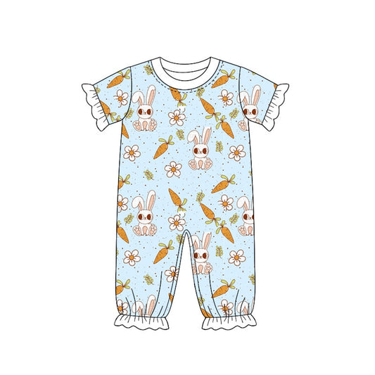 Baby Girl Short Sleeves Easter Rabbit Buttons Romper Moq 5