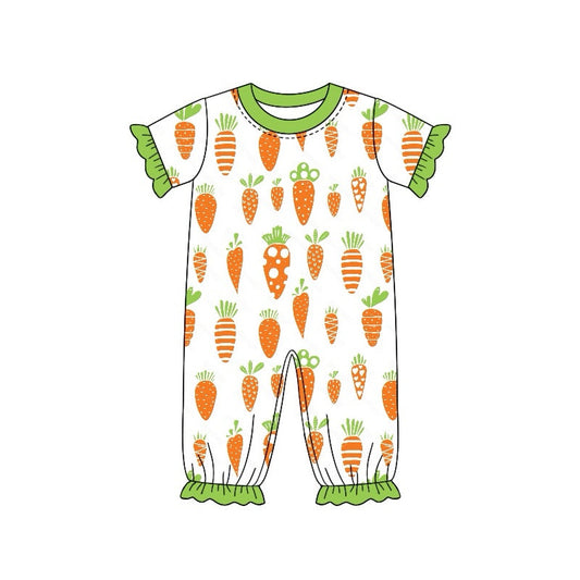 Baby Girl Short Sleeves Easter Carrot Buttons Romper Moq 5