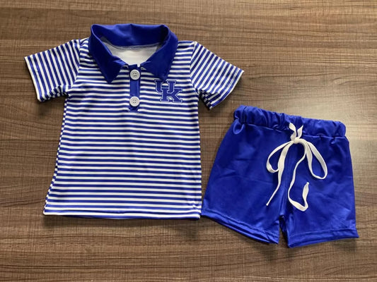 Moq 5 Baby Boy Short Sleeves Stripes Shirt Blue Shorts Set