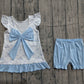 Baby Girls Kids Sleeveless Dogs Tops Blue Shorts Clothes Set RTS