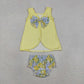 Baby Girls Toddler Sleeveless Plaid Tops Yellow Blue Flower Bummie Shorts Set RTS