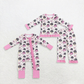 Sibling Baby Girls Kids Leopard Pumpkins Bows Zipper Footie Romper Pajamas Set Fall Clothes RTS