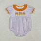 Sibling Girls Kids Short Sleeves Embroidery Candy Corn Bows Purple Stripes Halloween Romper Dress RTS