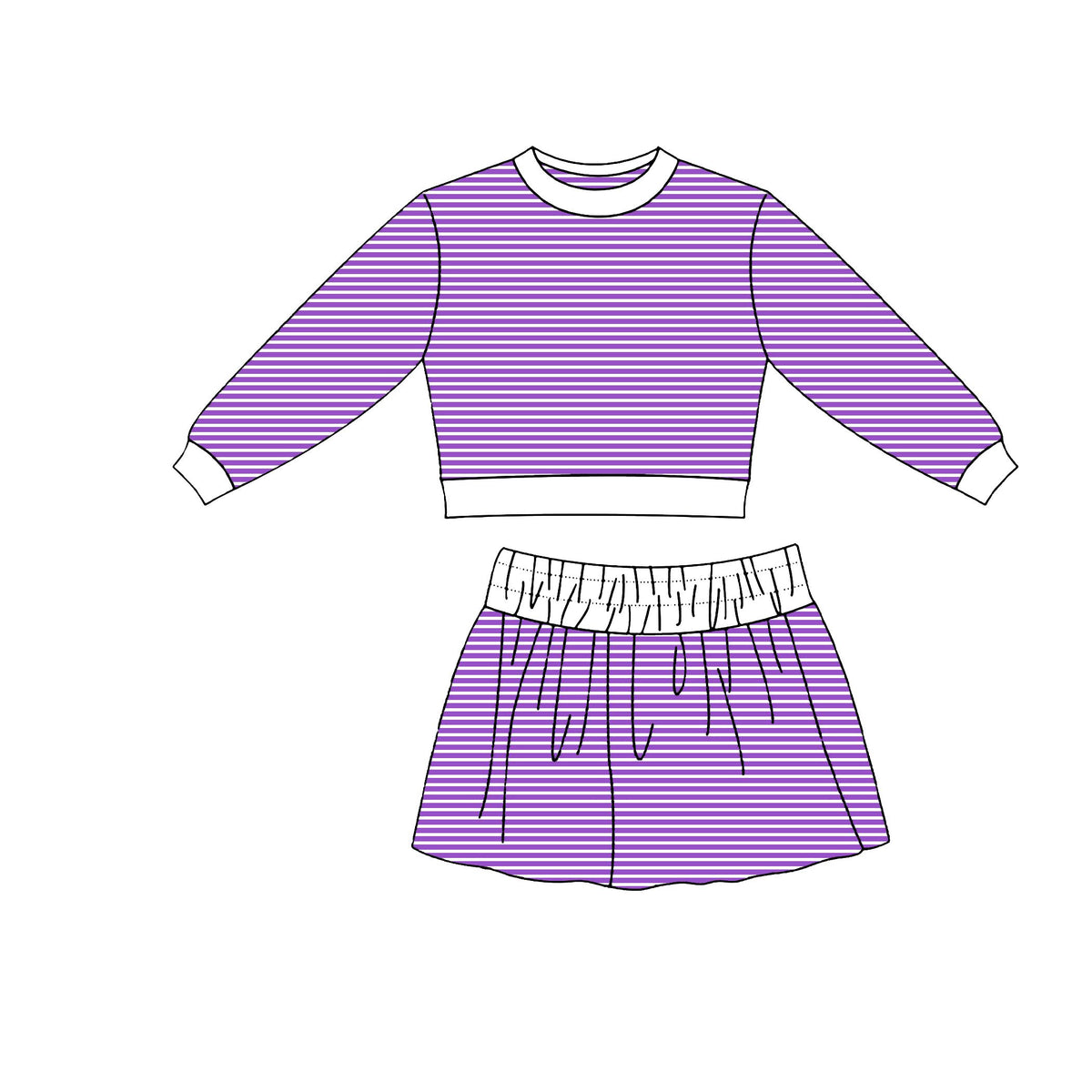 ( Moq 5 ) Preorder Baby Girls Kids Long Sleeves Purple Stripes Shirt Skirt Shorts Set Yoga Active Clothes
