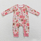 LR0895 Baby Girl Long Sleeves Floral Zipper One Piece Romper