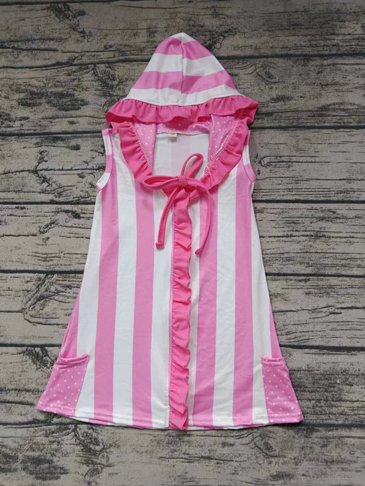 Moq 5 Baby Girl Sleeveless Hoodie Pink Stripes Cardigan Tops