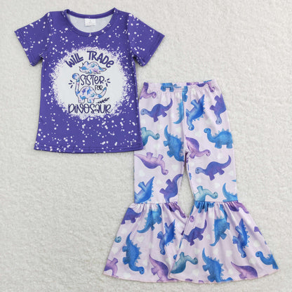 GSPO0915 Baby Girl Purple Shirt Dinosaurs Bell Pants Set