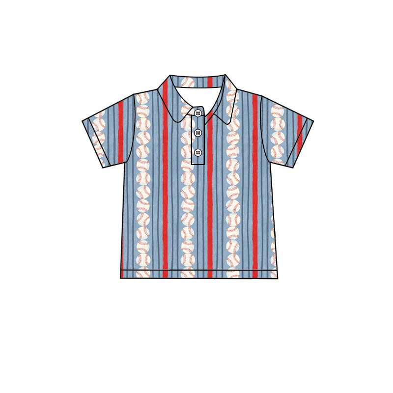 ( Moq 5 ) Preorder Baby Boys Kids Short Sleeves Baseball Stripes Buttons Shirt Tops Clothes