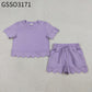 Baby Girls Short Sleeves Purple Shirt Scallop Shorts Summer Clothes Set RTS