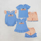 Sibling Boys Girls Kids Short Sleeves Embroidery Dogs Pumpkins Plaid Fall Romper Set RTS
