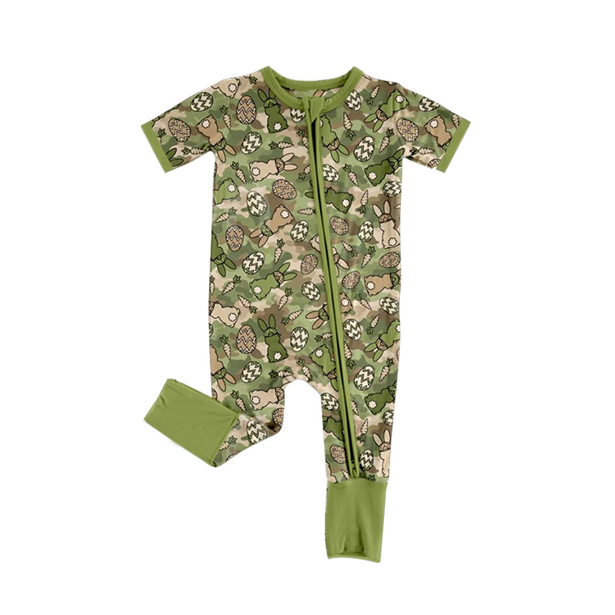 ( Moq 5 ) Preorder Baby Boys Infant Short Sleeves Rabbits Eggs Easter Zipper Romper Camo Clothes