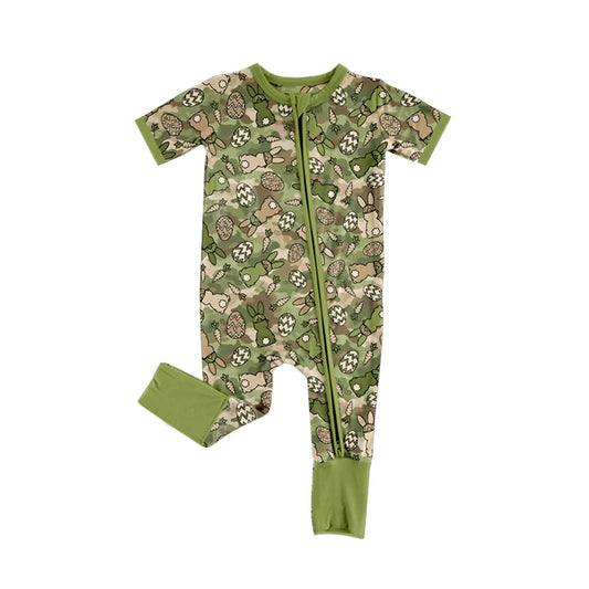 ( Moq 5 ) Preorder Baby Boys Infant Short Sleeves Rabbits Eggs Easter Zipper Romper Camo Clothes