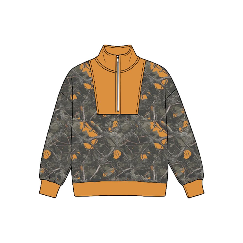 ( Moq 5 ) Preorder Baby Boys Kids Long Sleeves Half Zip Fall Pullover Leaves Shirt Tops