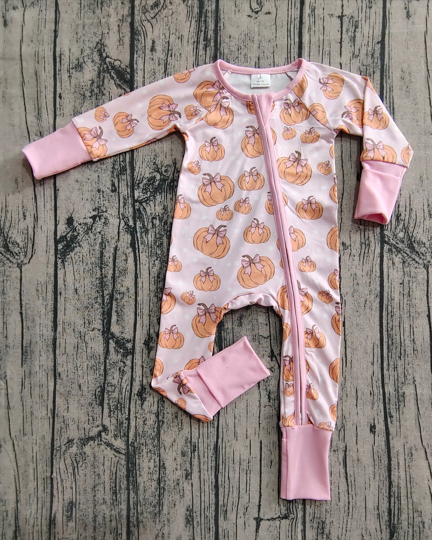 Baby Girl Long Sleeves Bows Pumpkins Zipper Fall Pink Romper RTS