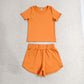 Baby Girls Kids Short Sleeves Orange Shirt Skirt Shorts Yoga Active Set Clothes RTS