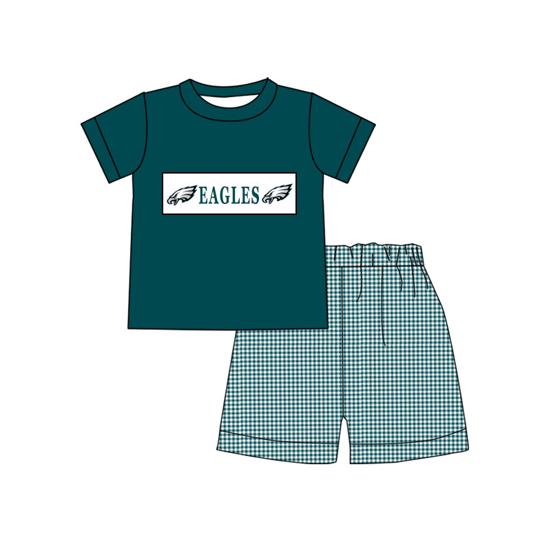 Baby Boy Team Green Short Sleeves Shirt Checkered Shorts Set