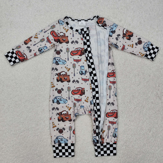 RTS Baby Boy Long Sleeves Cartoon Car Zipper Romper