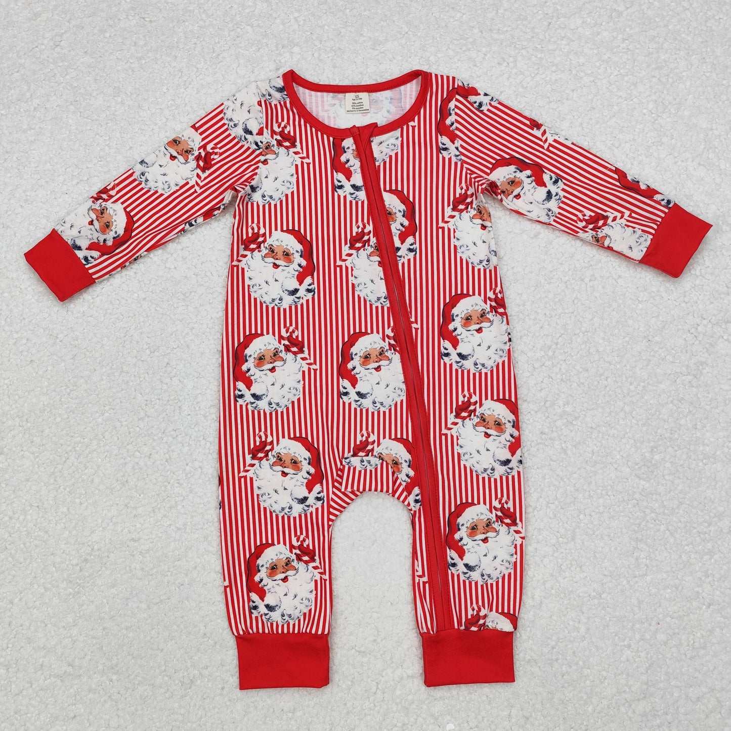 Baby Kids Infant Long Sleeves Christmas Red Stripes Santa Zipper Bamboo Romper