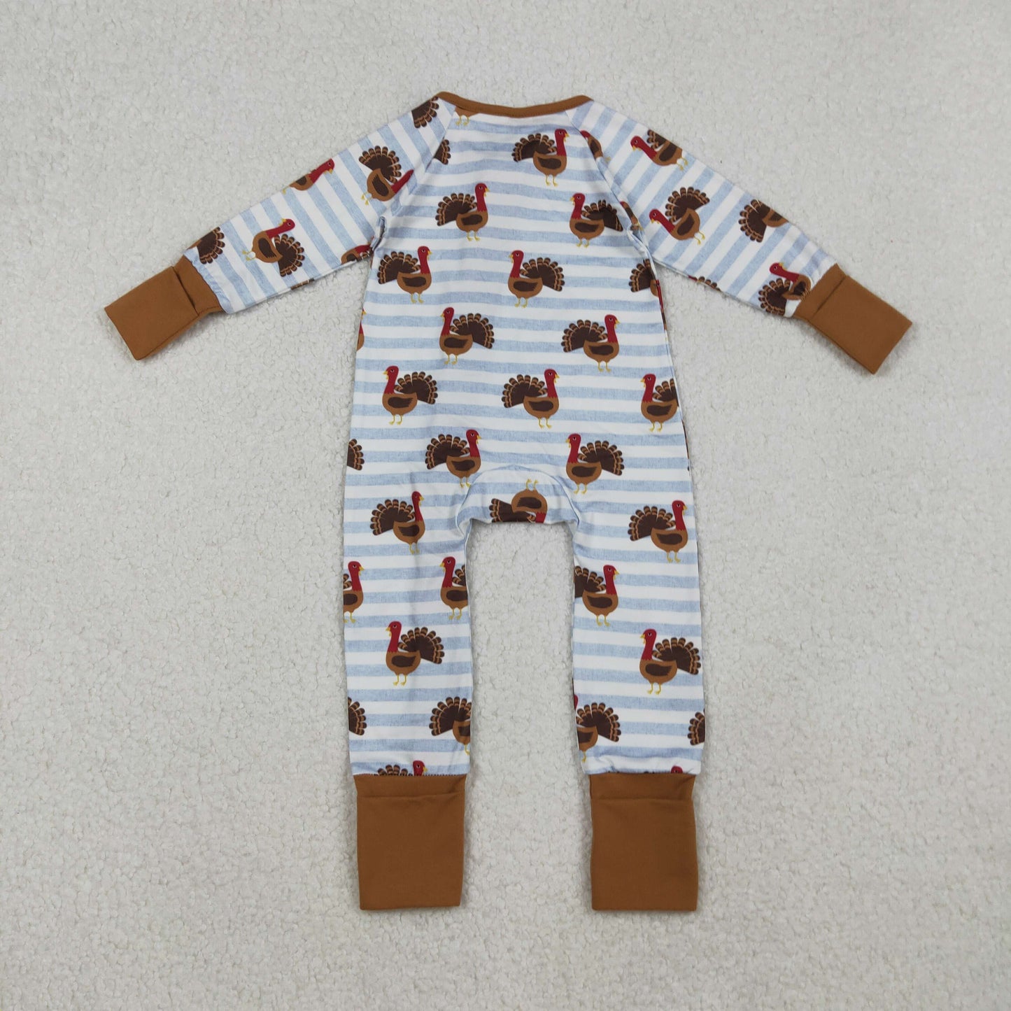Baby Boys Infant Long Sleeves turkey Thanksgiving Stripes Zipper Fall Sleeper Romper RTS