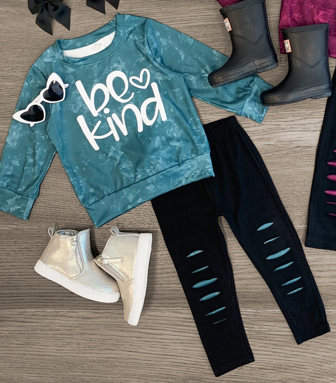 Pre-order Baby Girl Be Kind Shirt Distressed Pants Clothes Set
