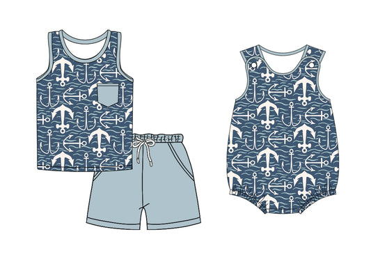 ( Moq 5 Each Style ) Sibling Baby Boys Kids Sleeveless Shirt Pockets Shorts Summer Set Romper