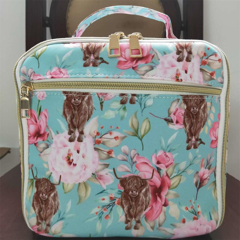 BA0095 Baby Kids Western Cow Floral Back To School Lunch Box Bag