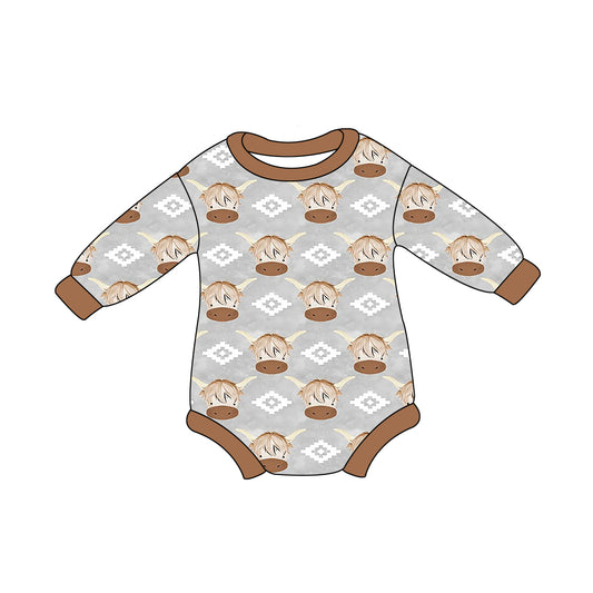 Baby Boy Infant Western Cow Long Sleeves Bubble Romper