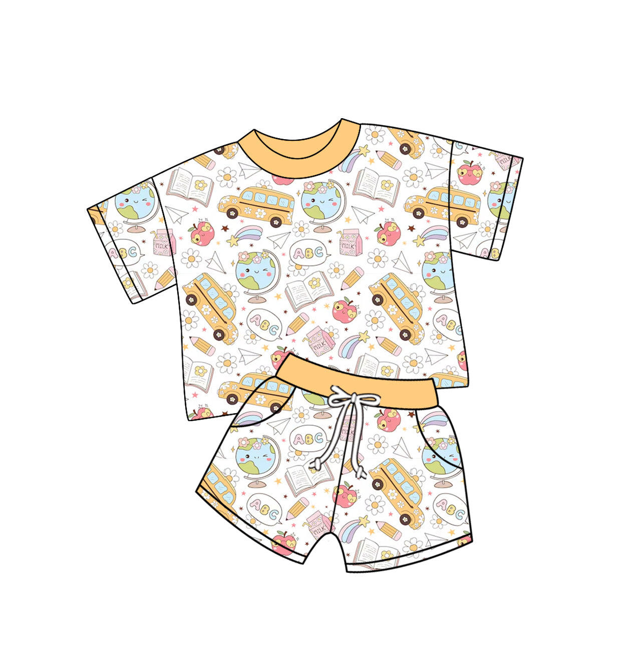 Baby Girl Short Sleeves Back To School Shirt Pockets Shorts Set ( Moq 5 ) 12.31