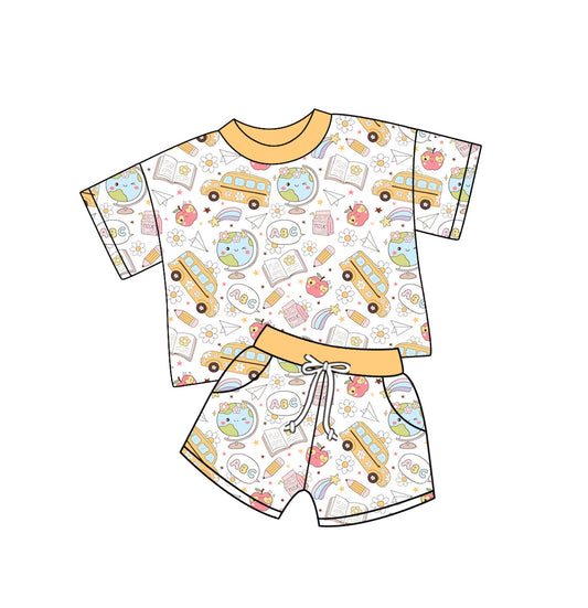 Baby Girl Short Sleeves Back To School Shirt Pockets Shorts Set ( Moq 5 ) 12.31