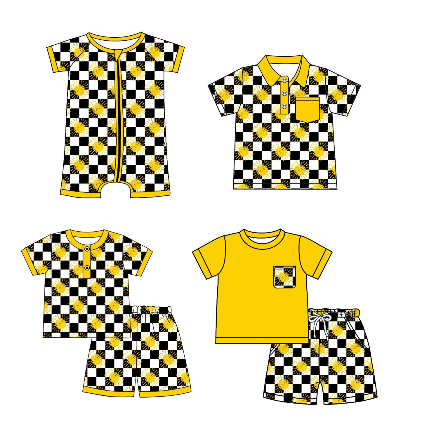 ( Moq 5 Each Style ) Baby Boy Short Sleeves Checked Sibling Romper Shirt Set 3.25