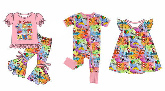 Baby Girl Short Sleeves Dr Reading Sibling Pink Romper Dress Clothes Set ( Moq 5 Each Design )11.28
