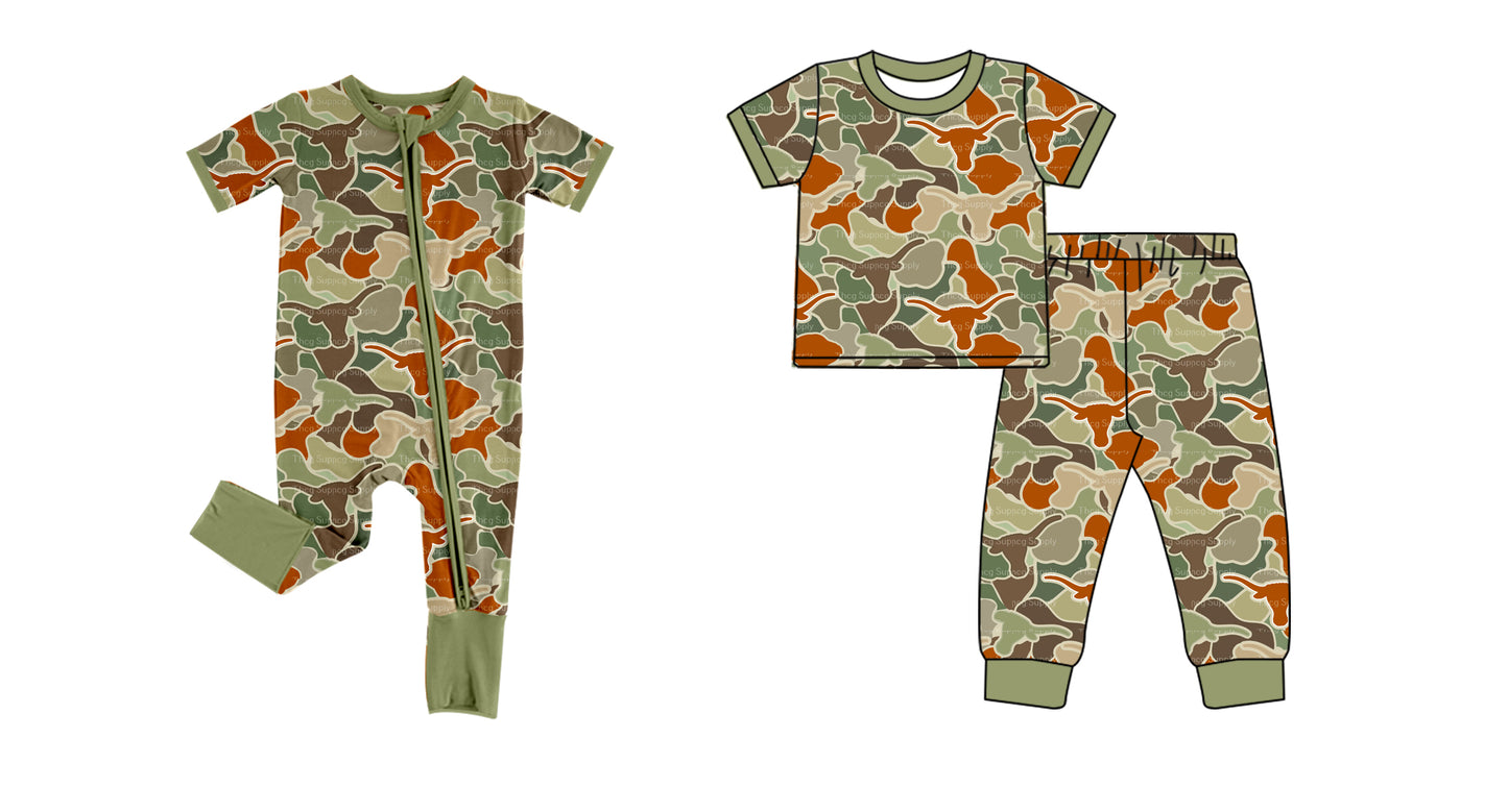 Baby Boy Short Sleeves Camo Cow Sibling Romper Clothes Set ( Moq 5 Each Design )11.23