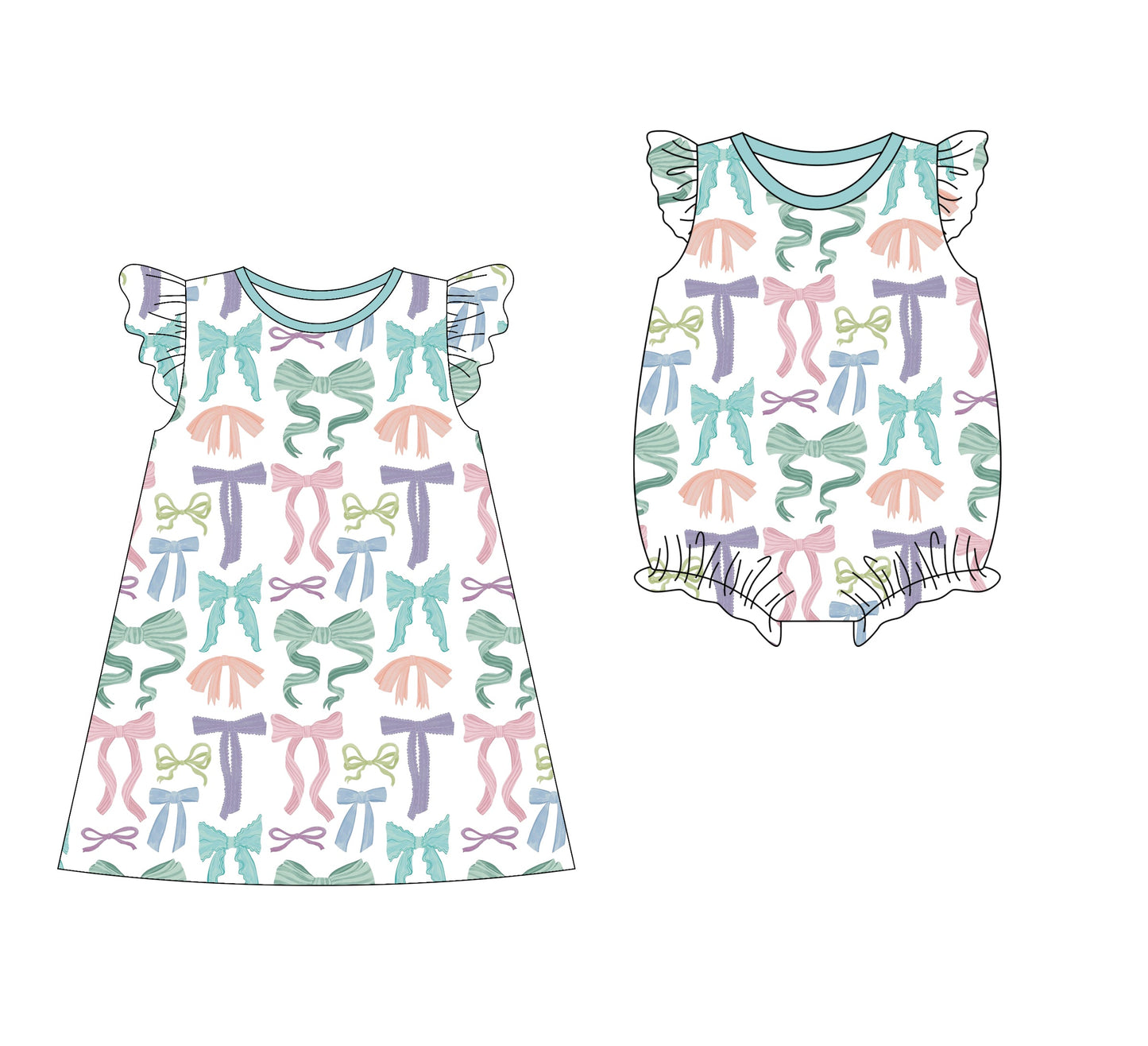 Baby Girl Short Sleeves Colorful Bows Sibling Romper Dress ( Moq 5 Each Style ) 3.10