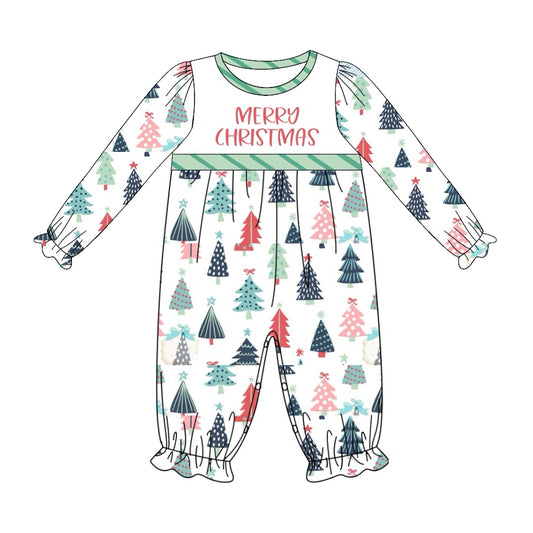 Baby Girl Infant Merry Christmas Tree Buttons Romper