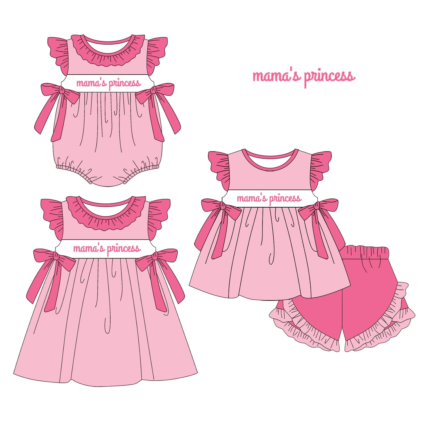 Baby Girl Mama's Princess Pink Sibling Romper Dress Set ( Moq 5 Each Style ) 1.14