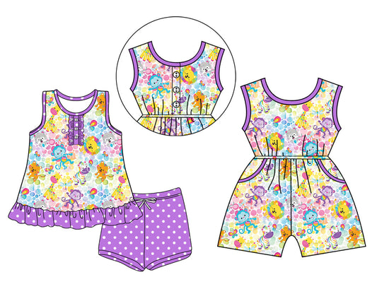 ( Moq 5 Each Style ) Baby Girl Sleeveless Animals Sibling Summer Jumpsuit Set 3.24