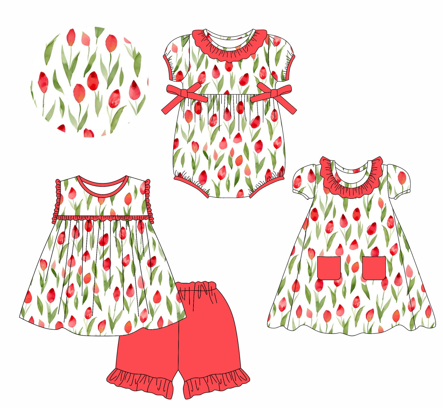 Baby Girl Flower Ruffle Sibling Romper Dress Set ( Moq 5 Each Style ) 2.11
